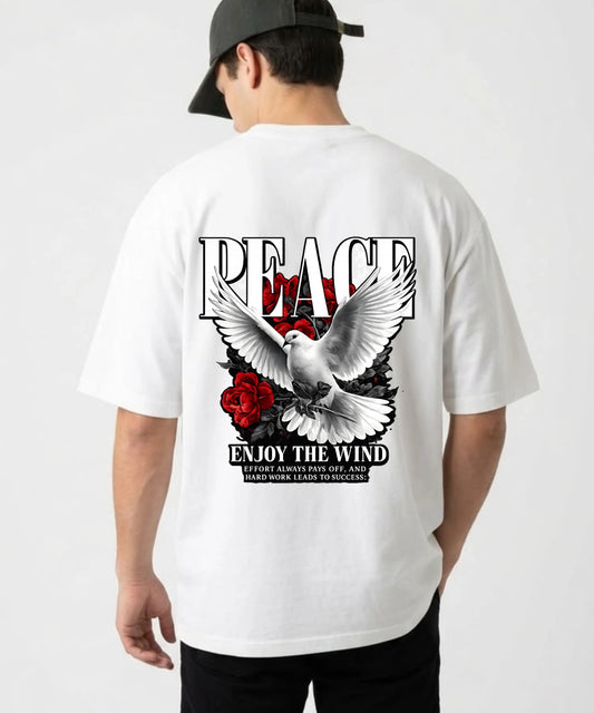 Peace | White Dove Rose Inspirational Oversized T-Shirt