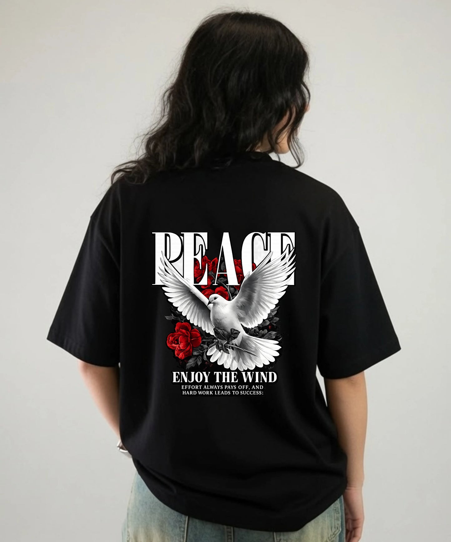 Peace | White Dove Rose Inspirational Oversized T-Shirt