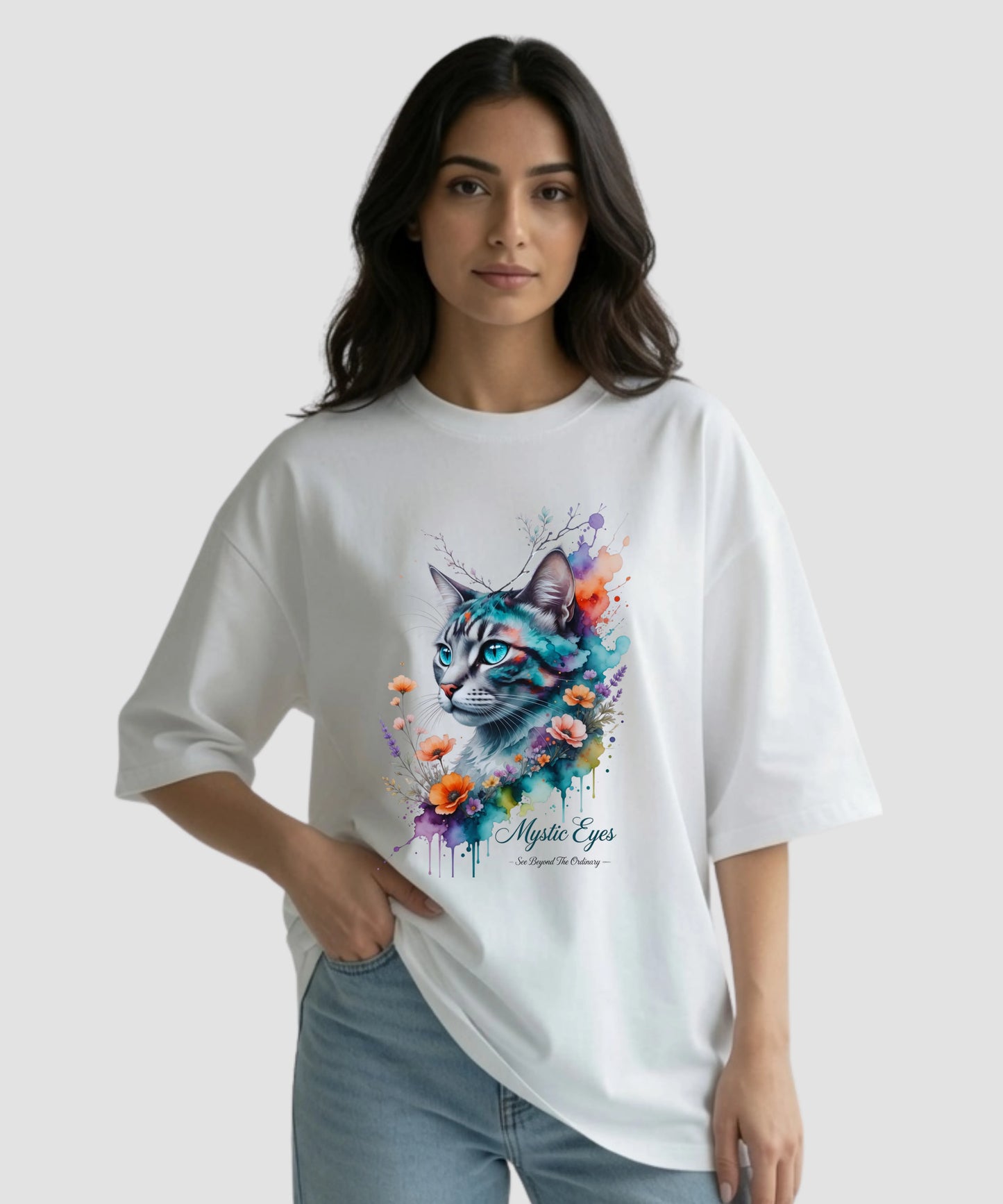 Mystic Eyes | Cat Inspirational Oversized T-Shirt