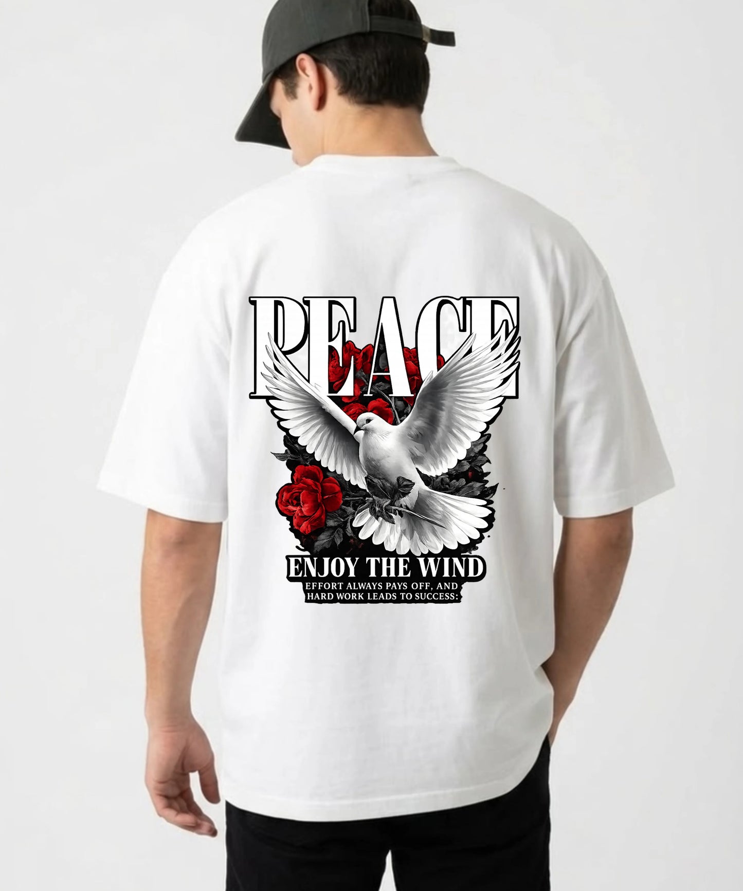 Peace | White Dove Rose Inspirational Oversized T-Shirt