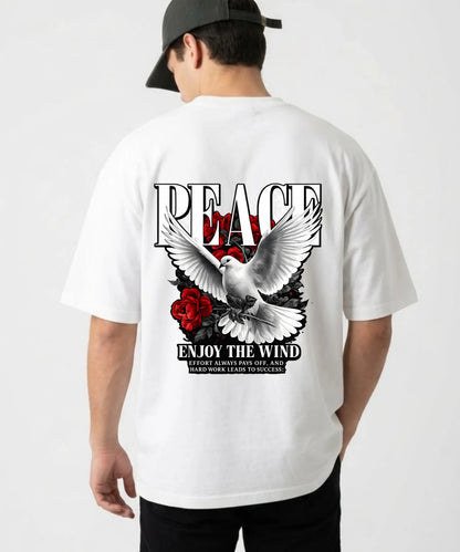 Peace | White Dove Rose Inspirational Oversized T-Shirt