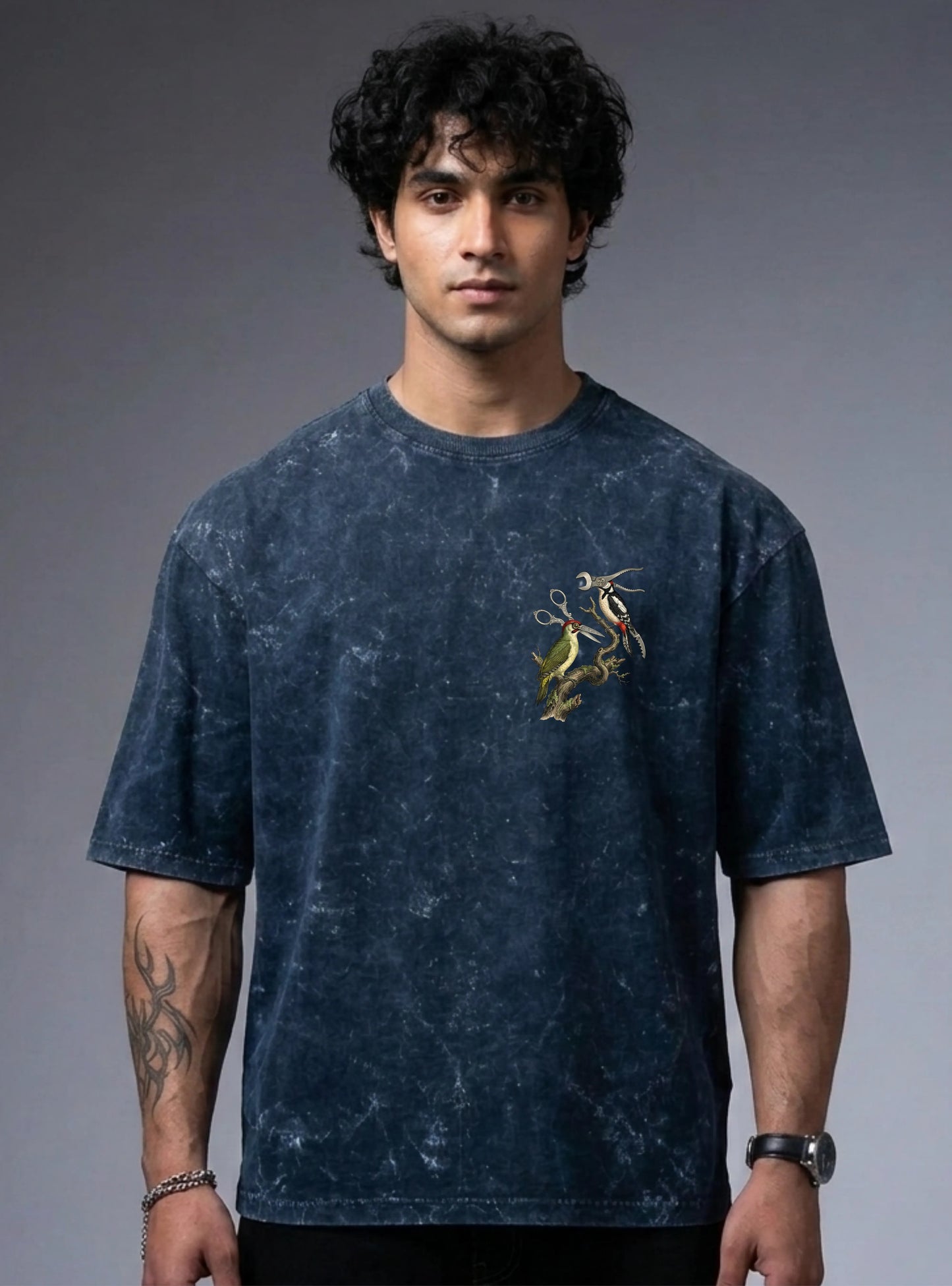 Mechanical Birds Acid wash Unisex Oversized T-Shirt