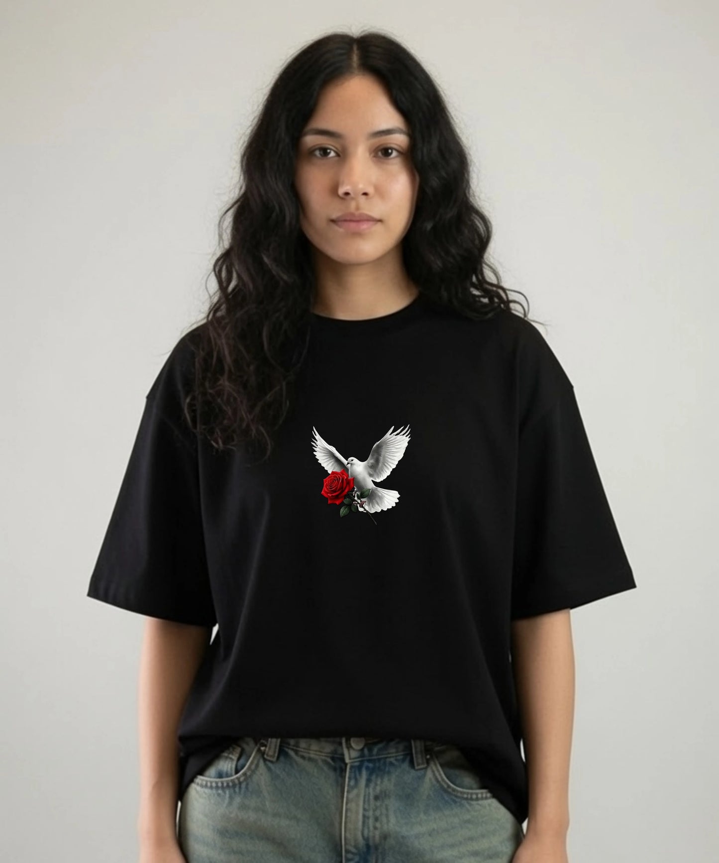 Peace | White Dove Rose Inspirational Oversized T-Shirt