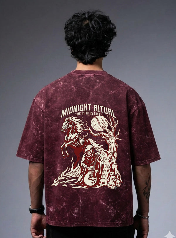 Midnight Ritual - Acid Washed Oversized Tee