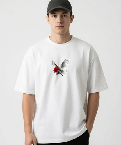 Peace | White Dove Rose Inspirational Oversized T-Shirt